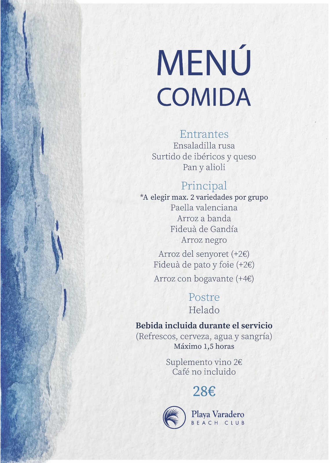 menu playa varadero